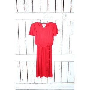 Vintage red striped sheer flutter sleeve midi dress